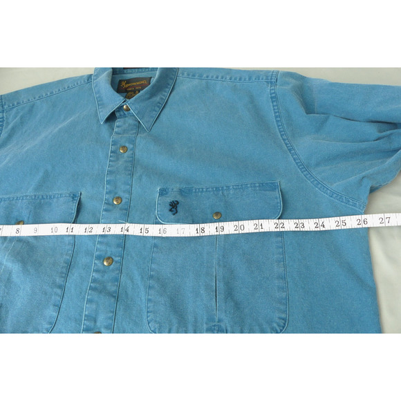 Browning Super Naturals Shirt Mens XL Teal Long Sleeve Snap Front Hunting Cotton - Picture 8 of 10